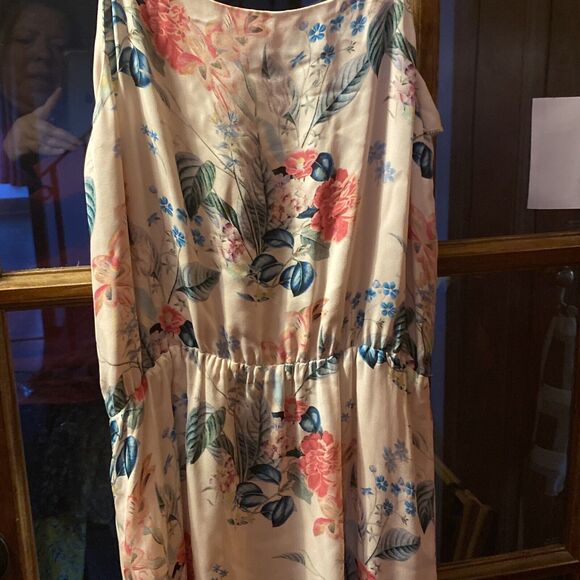 PARKER 100% Silk Size S FLORAL ASYMMETRICAL RUFFLE DRESS MELLOW MEADOW MULTI - Picture 9 of 10